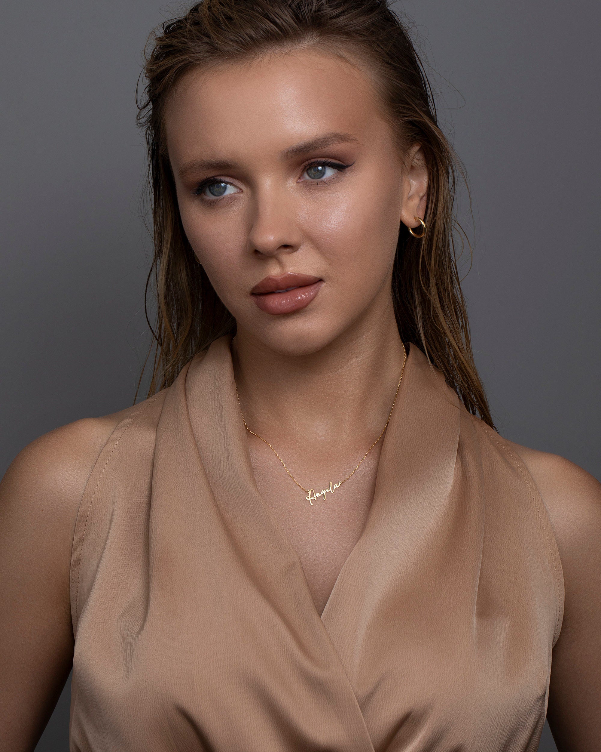 Real Gold Evil Eye Necklace, Hallow Evil Eye Necklace, Real Gold Bold Necklace, Women Necklace, Minimalist, Handmade Jewelry