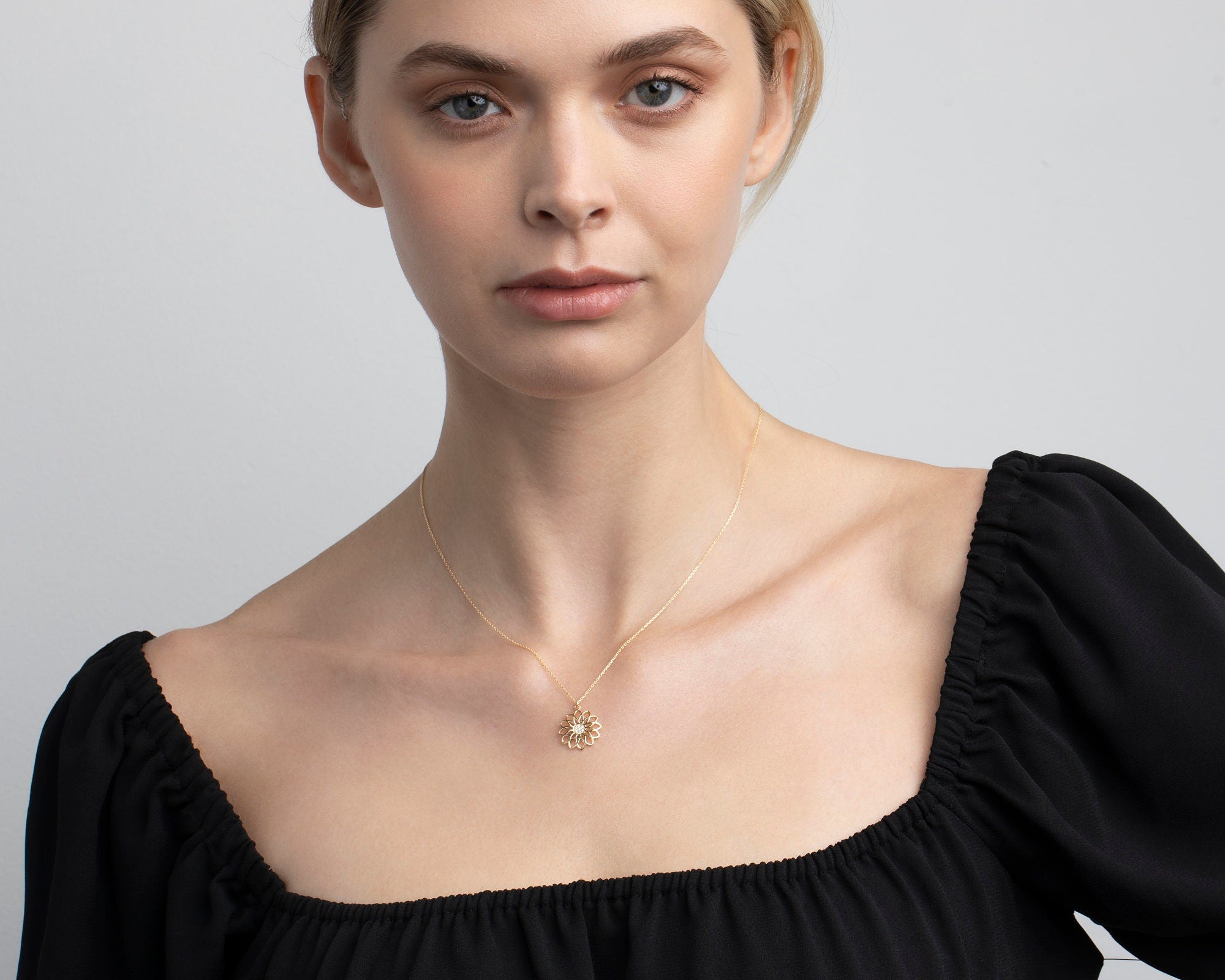 14K Solid Gold Pave Double Heart Necklace, 14K Double Heart Necklace, 10K Double Heart Necklace, 8K Double Heart Necklace, Handmade Jewelry
