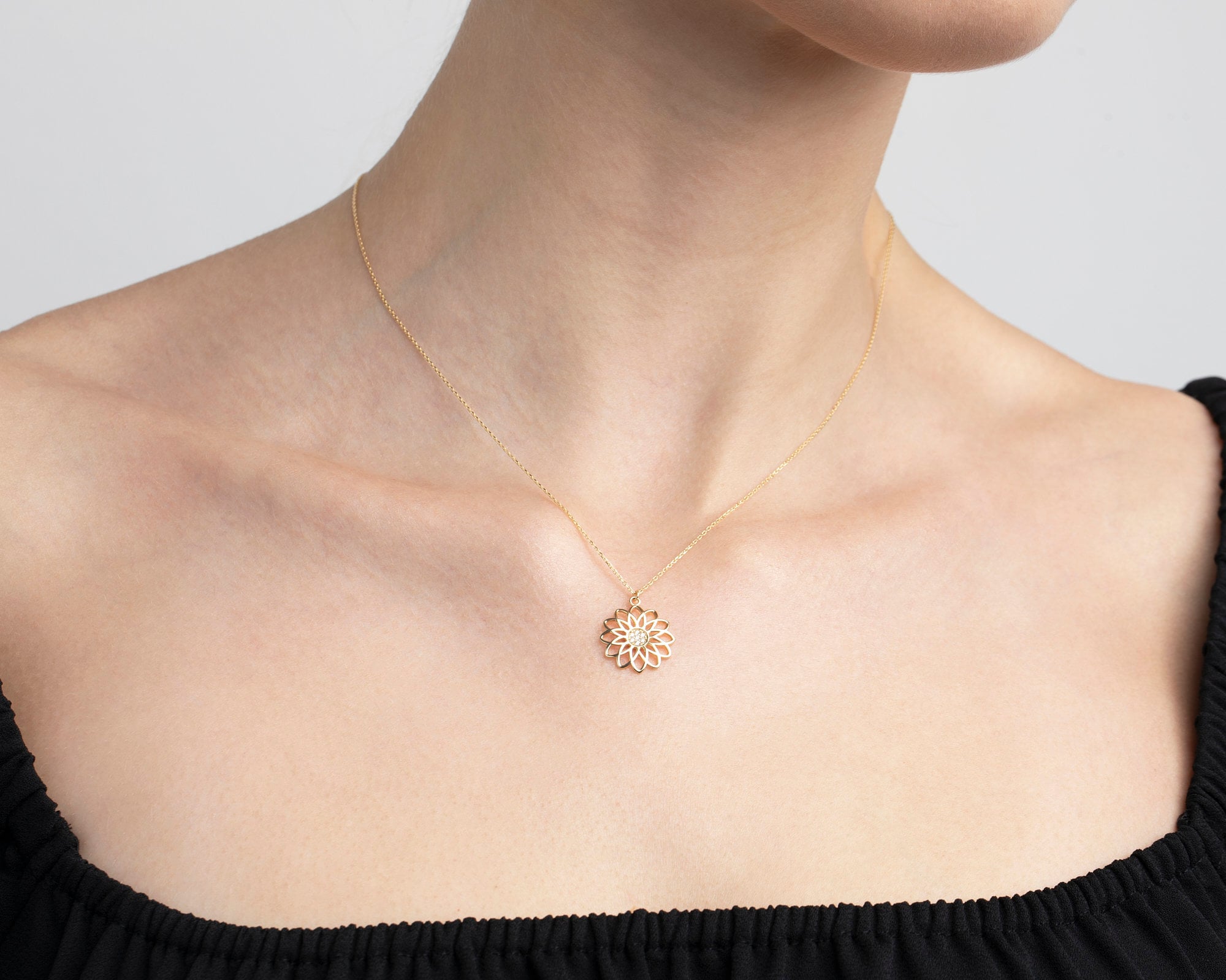 14K Solid Gold Pave Double Heart Necklace, 14K Double Heart Necklace, 10K Double Heart Necklace, 8K Double Heart Necklace, Handmade Jewelry