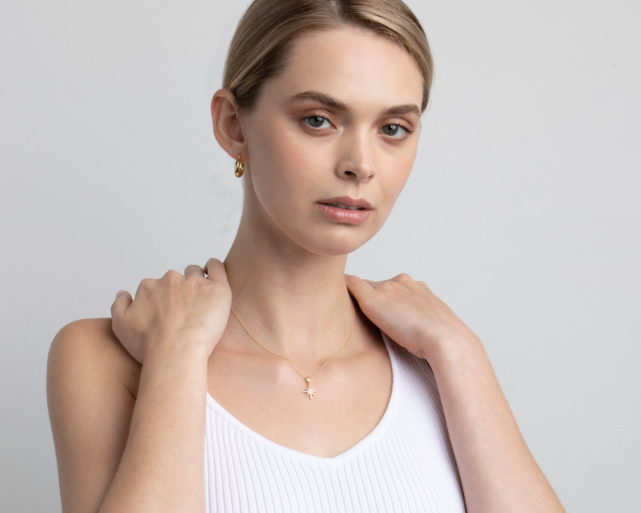 Cross Necklace, 14K Solid Gold Christian Cross Necklace, Diamond CZ Small Cross Necklace, Minimalist Cross Necklace, Cross Pendant Necklace