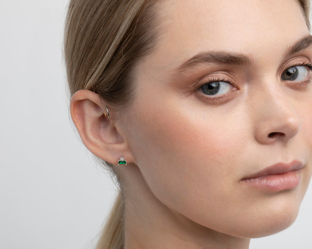 Diamond Hoop Earring, Huggie CZ Hoops, Everyday Earrings, Jewelry for Women, Sterling Silver Hoop, Gifts For Her, Handmade Earrings