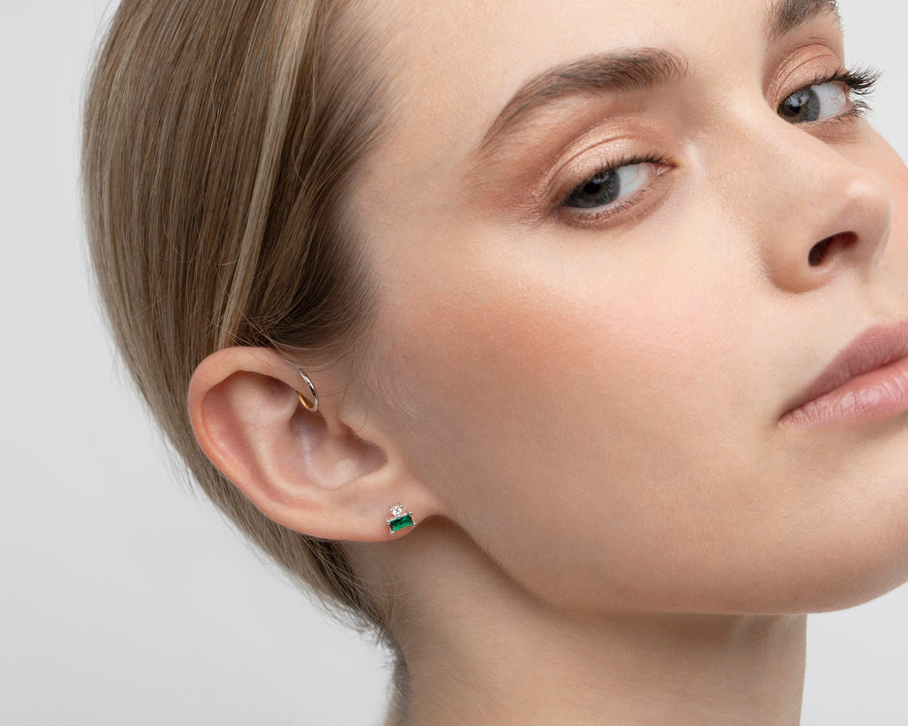 Diamond Hoop Earring, Huggie CZ Hoops, Everyday Earrings, Jewelry for Women, Sterling Silver Hoop, Gifts For Her, Handmade Earrings
