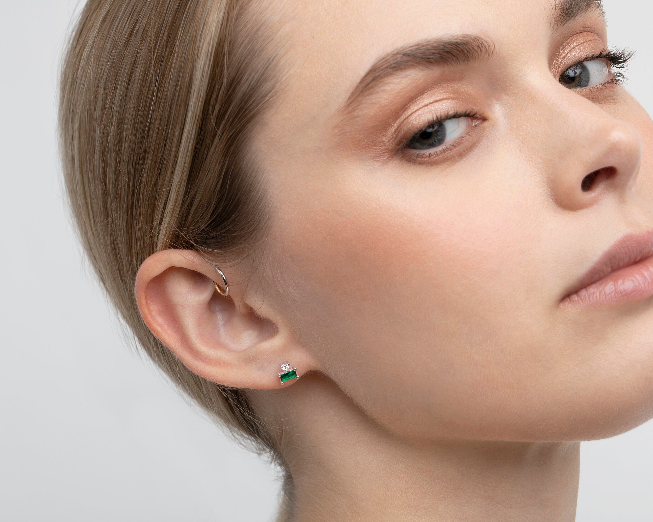Diamond Hoop Earring, Huggie CZ Hoops, Everyday Earrings, Jewelry for Women, Sterling Silver Hoop, Gifts For Her, Handmade Earrings
