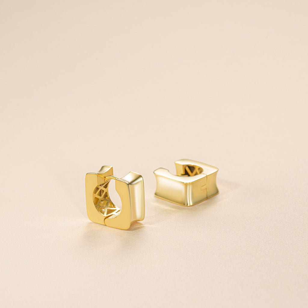 Gold Hinged Huggie Earrings - Handmade Silver Hoop Earrings, Textured hoops, Handmade Jewelry, Minimalist Earrings