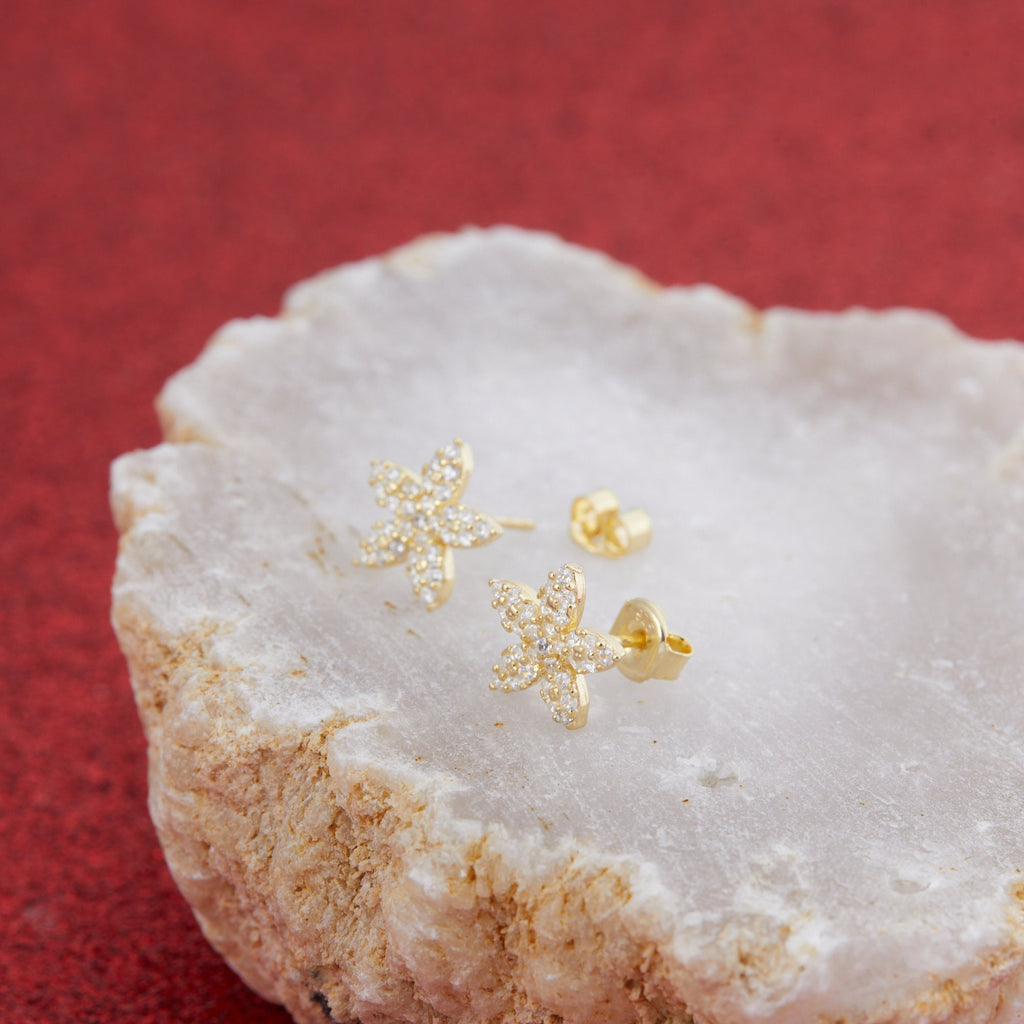 Pave Star Ring, 14K Solid Gold Pave Star Ring, 10K Gold Flower Ring, Handmade Jewelry, 8K Gold Ring, 925 Sterling Silver Ring, Gifts For Her
