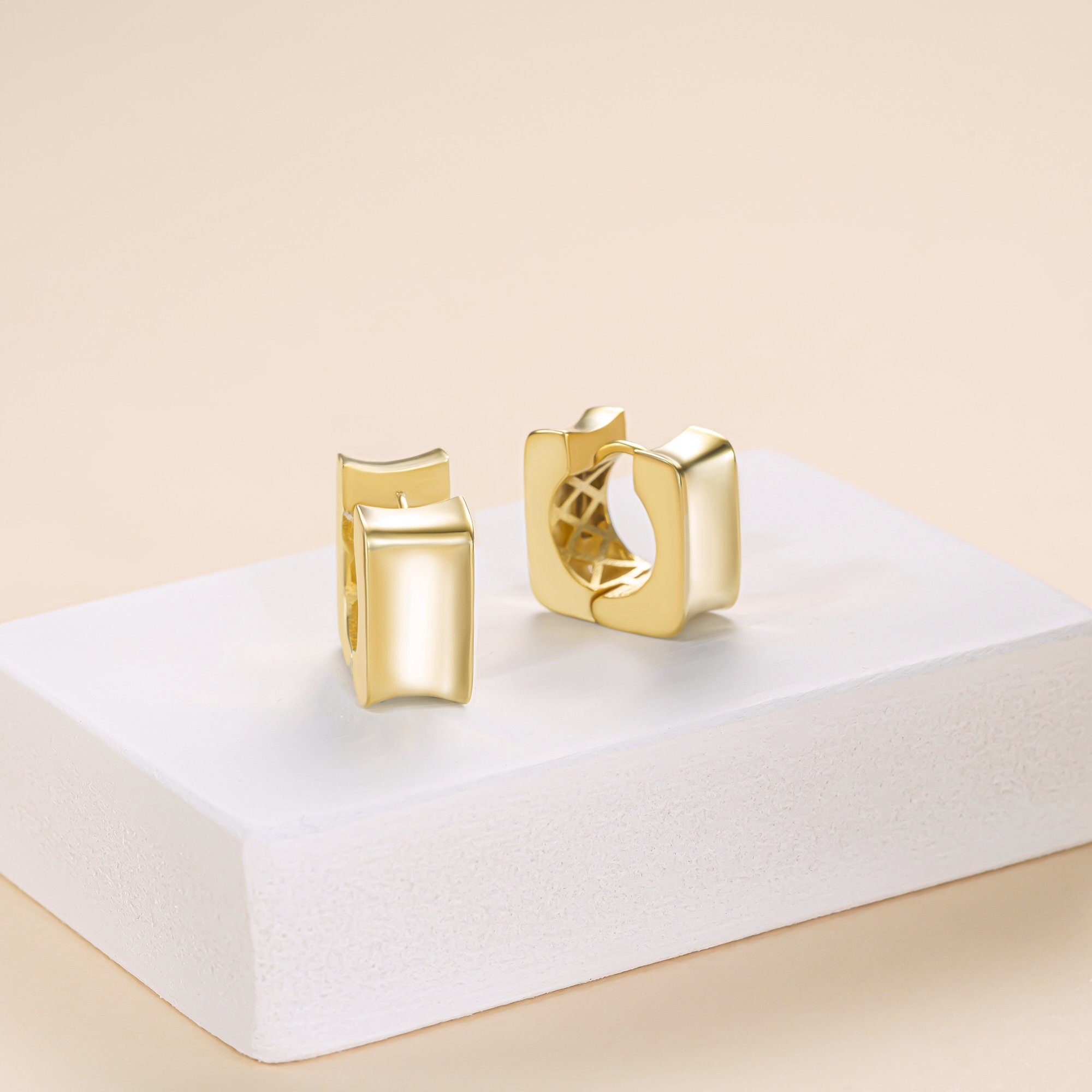 Gold Hinged Huggie Earrings - Handmade Silver Hoop Earrings, Textured hoops, Handmade Jewelry, Minimalist Earrings