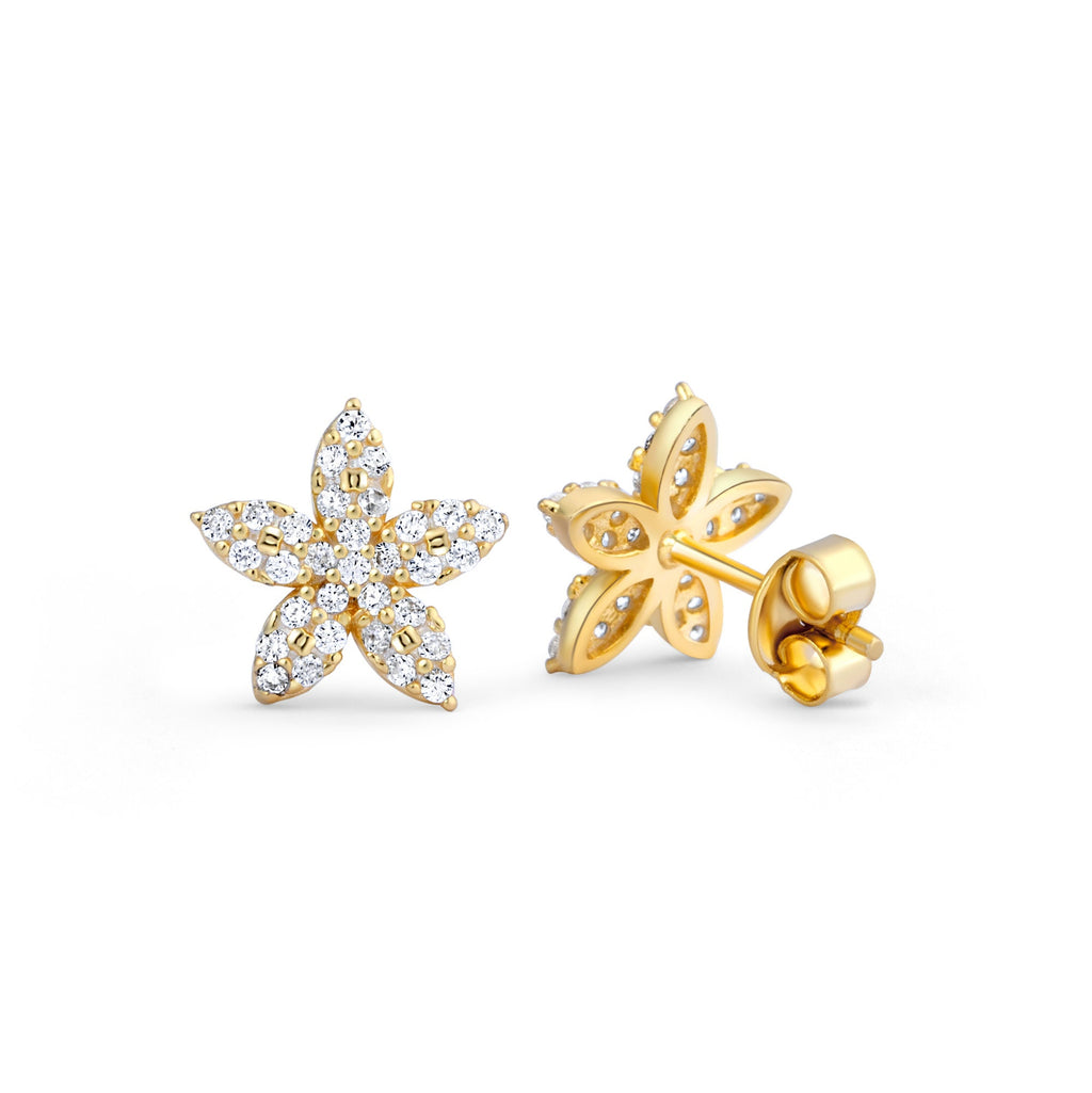 Pave Star Ring, 14K Solid Gold Pave Star Ring, 10K Gold Flower Ring, Handmade Jewelry, 8K Gold Ring, 925 Sterling Silver Ring, Gifts For Her