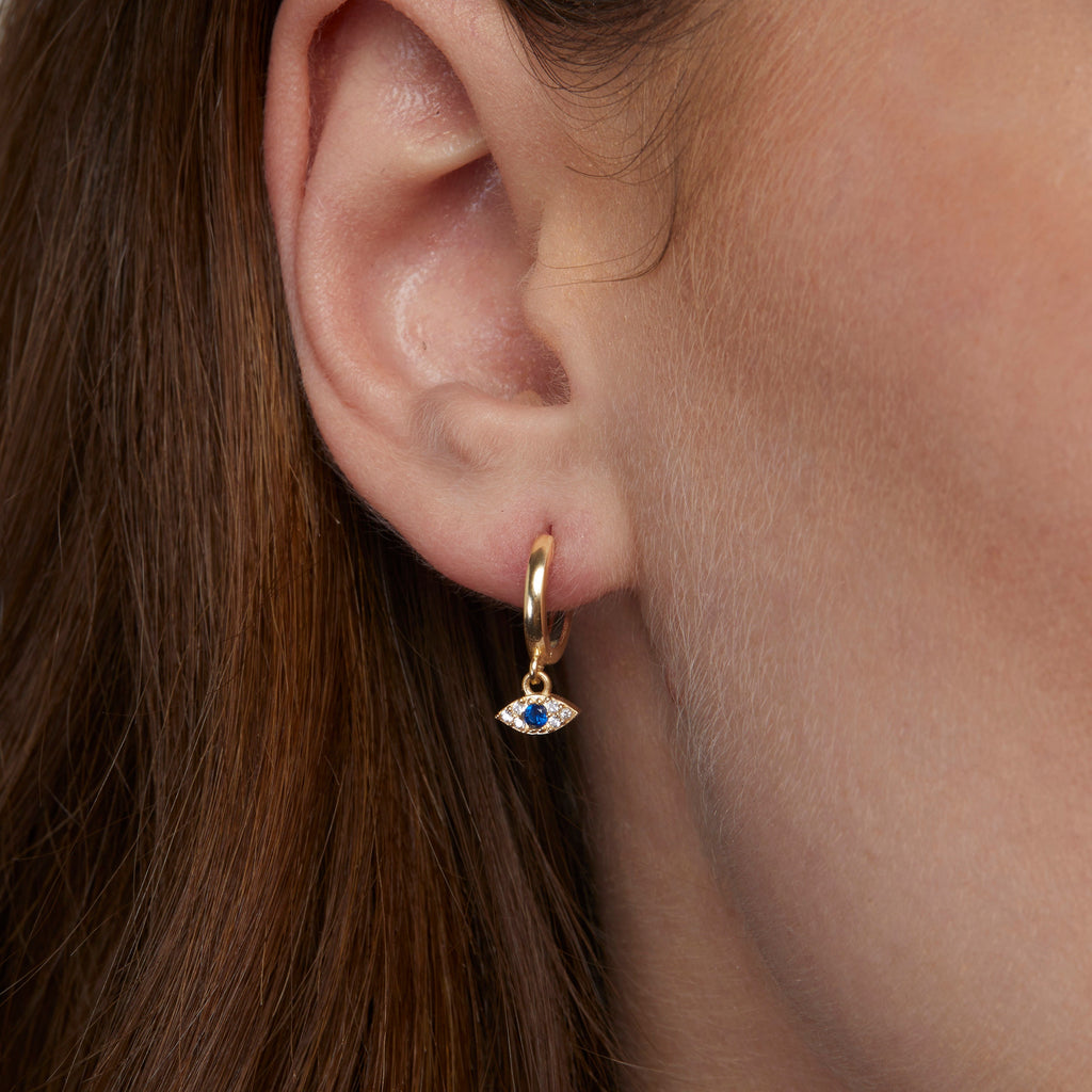 Evil Eye Earrings - Evil Eye Hoop Earrings - Huggie Hoops - Dainty Hypoallergenic Hoops - Diamond 14k Gold Earrings - Evil Jewelry For Women