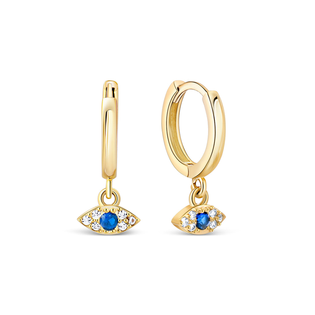 Evil Eye Earrings - Evil Eye Hoop Earrings - Huggie Hoops - Dainty Hypoallergenic Hoops - Diamond 14k Gold Earrings - Evil Jewelry For Women