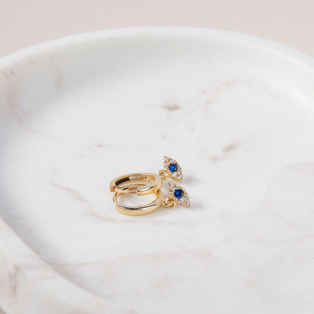 Evil Eye Earrings - Evil Eye Hoop Earrings - Huggie Hoops - Dainty Hypoallergenic Hoops - Diamond 14k Gold Earrings - Evil Jewelry For Women