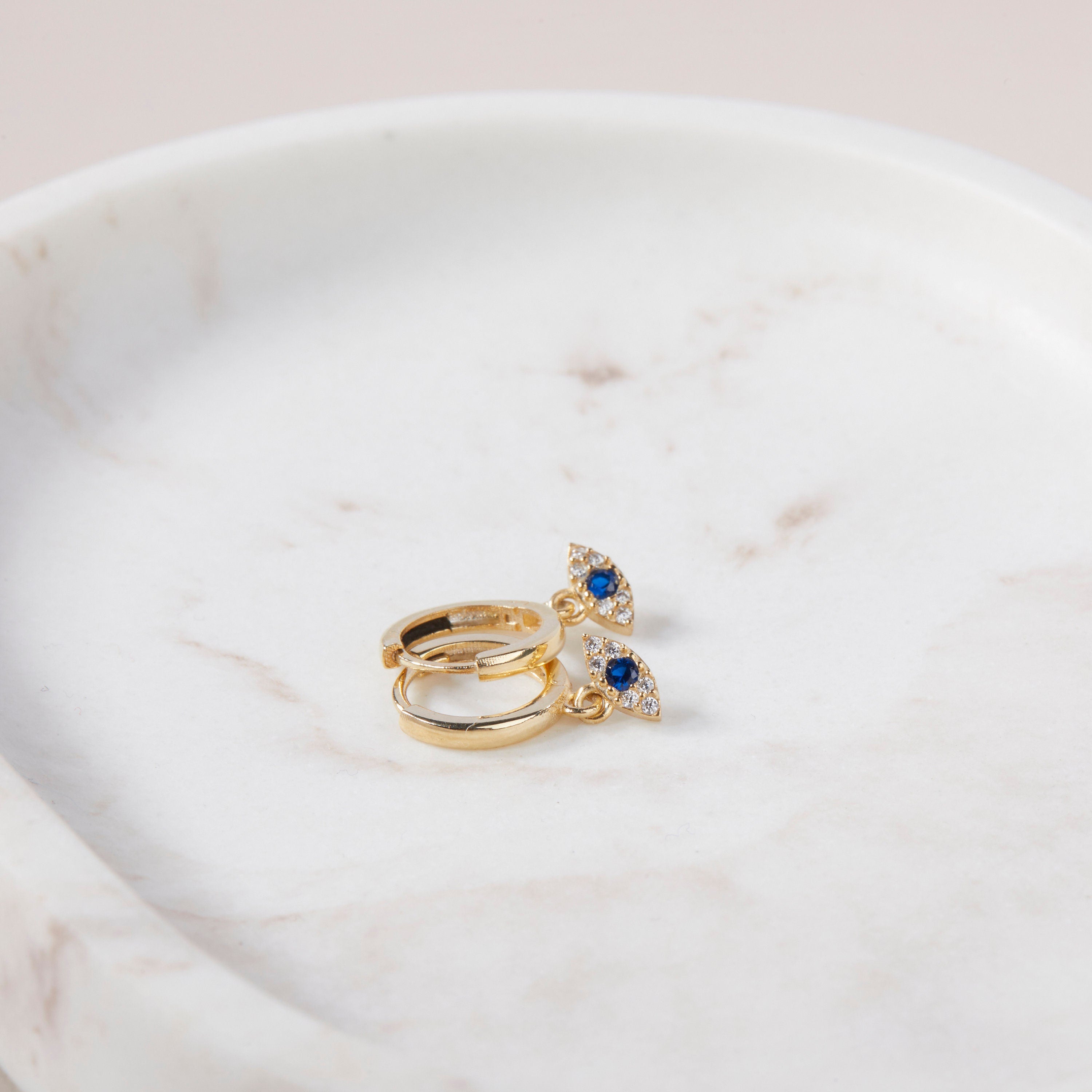 Evil Eye Earrings - Evil Eye Hoop Earrings - Huggie Hoops - Dainty Hypoallergenic Hoops - Diamond 14k Gold Earrings - Evil Jewelry For Women