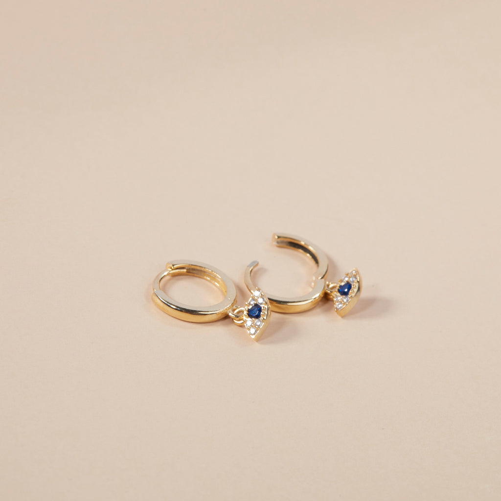 Evil Eye Earrings - Evil Eye Hoop Earrings - Huggie Hoops - Dainty Hypoallergenic Hoops - Diamond 14k Gold Earrings - Evil Jewelry For Women