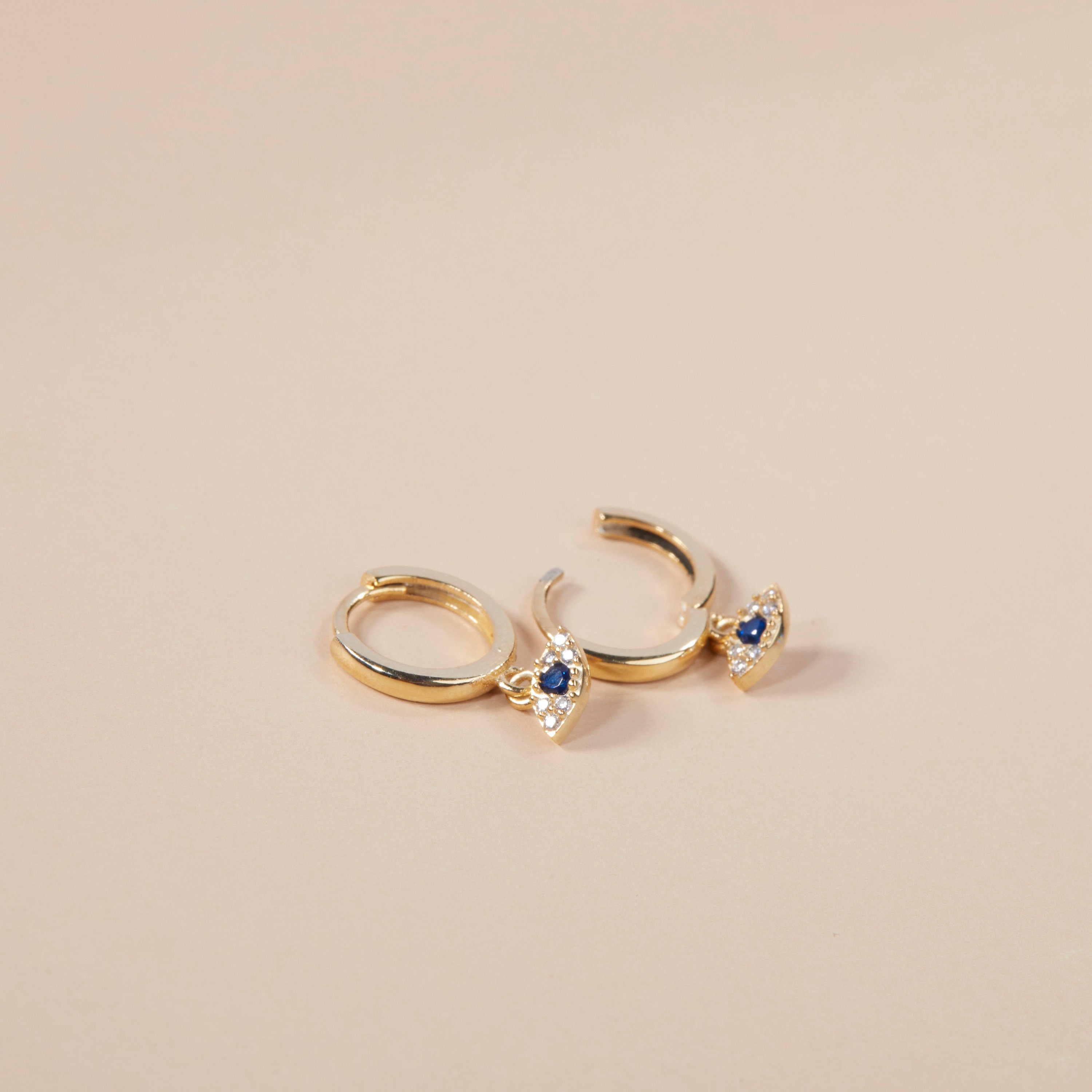 Evil Eye Earrings - Evil Eye Hoop Earrings - Huggie Hoops - Dainty Hypoallergenic Hoops - Diamond 14k Gold Earrings - Evil Jewelry For Women