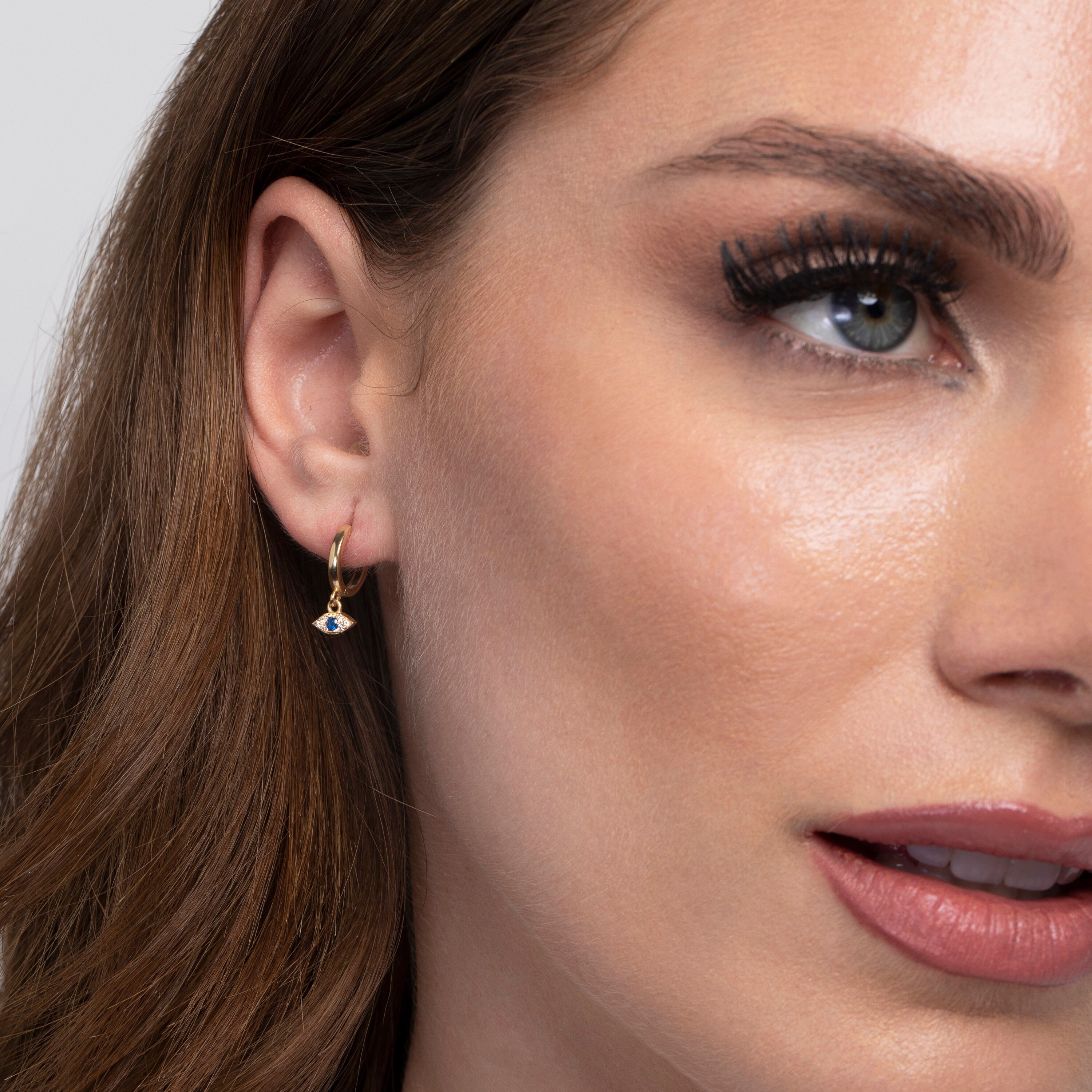 Evil Eye Earrings - Evil Eye Hoop Earrings - Huggie Hoops - Dainty Hypoallergenic Hoops - Diamond 14k Gold Earrings - Evil Jewelry For Women