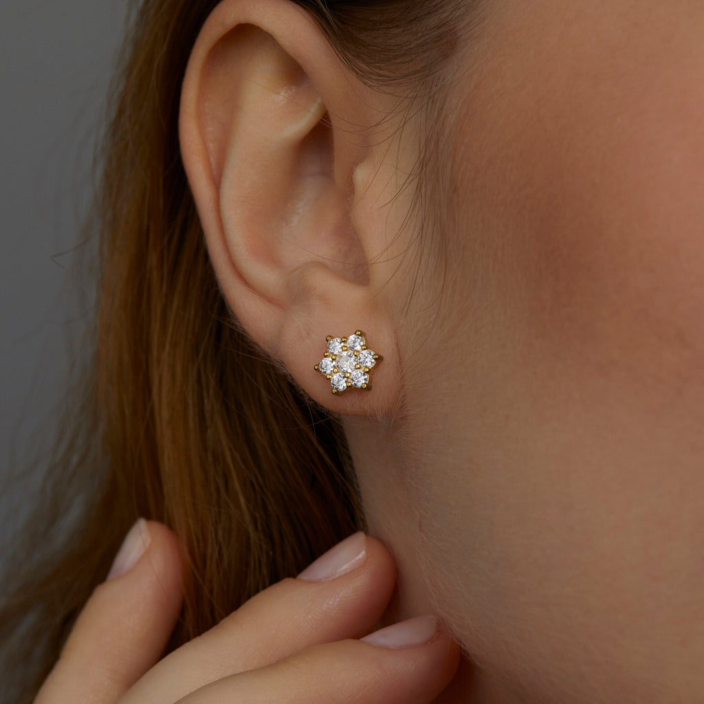 Evil Eye Stud Earrings - Silver & Gold Dainty Hypoallergenic Earrings - Diamond Accented Evil Eye Jewelry for Women - Protection Symbol