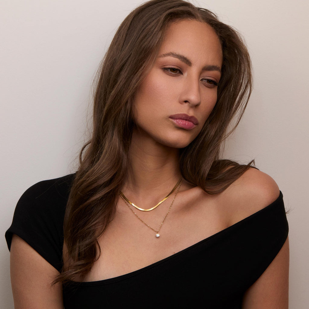 18k Gold Herringbone Necklace, Snake Chain Necklace, Herringbone Chain, Double Snake Necklace for Her, Everyday Necklace, Jewelry for Women