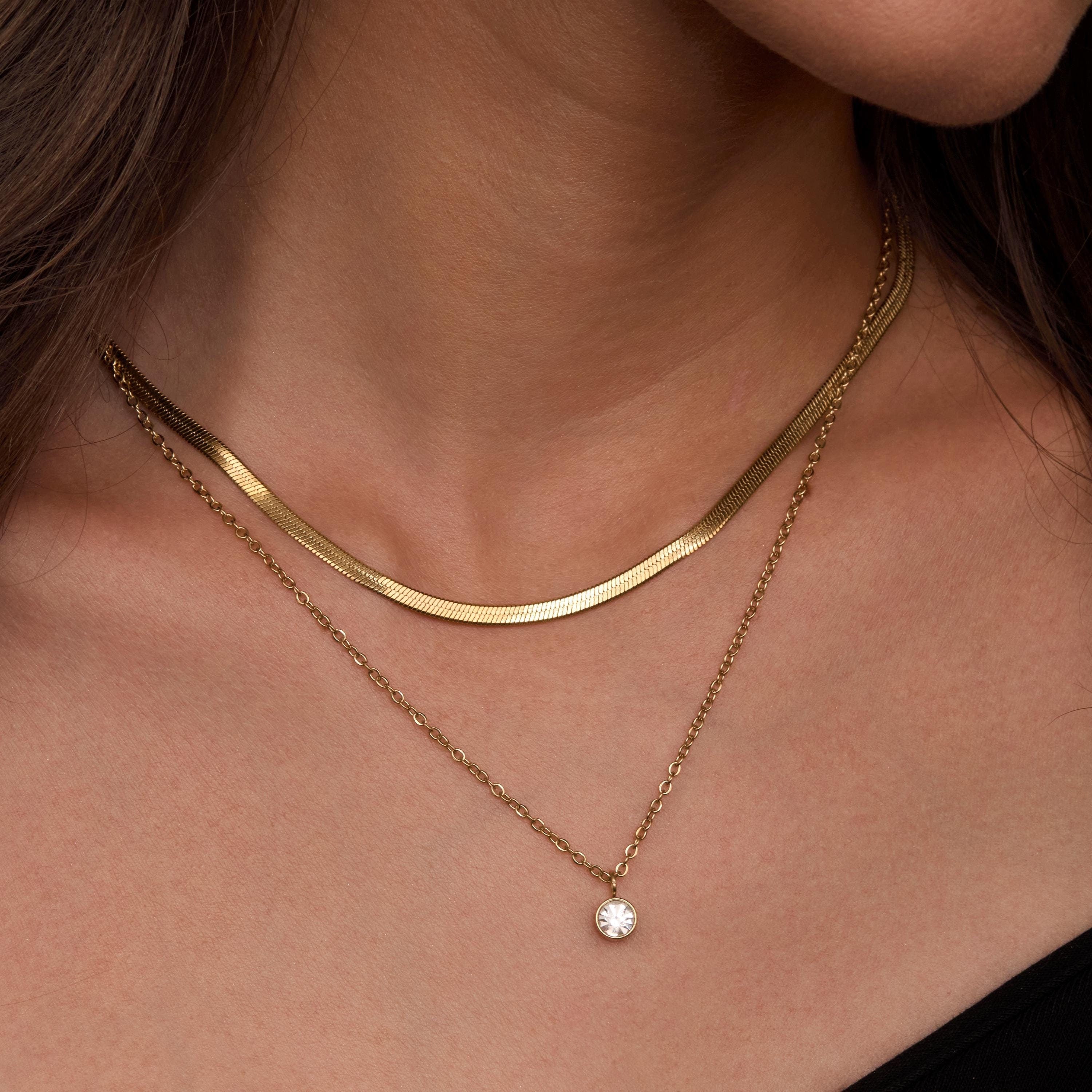 18k Gold Herringbone Necklace, Snake Chain Necklace, Herringbone Chain, Double Snake Necklace for Her, Everyday Necklace, Jewelry for Women