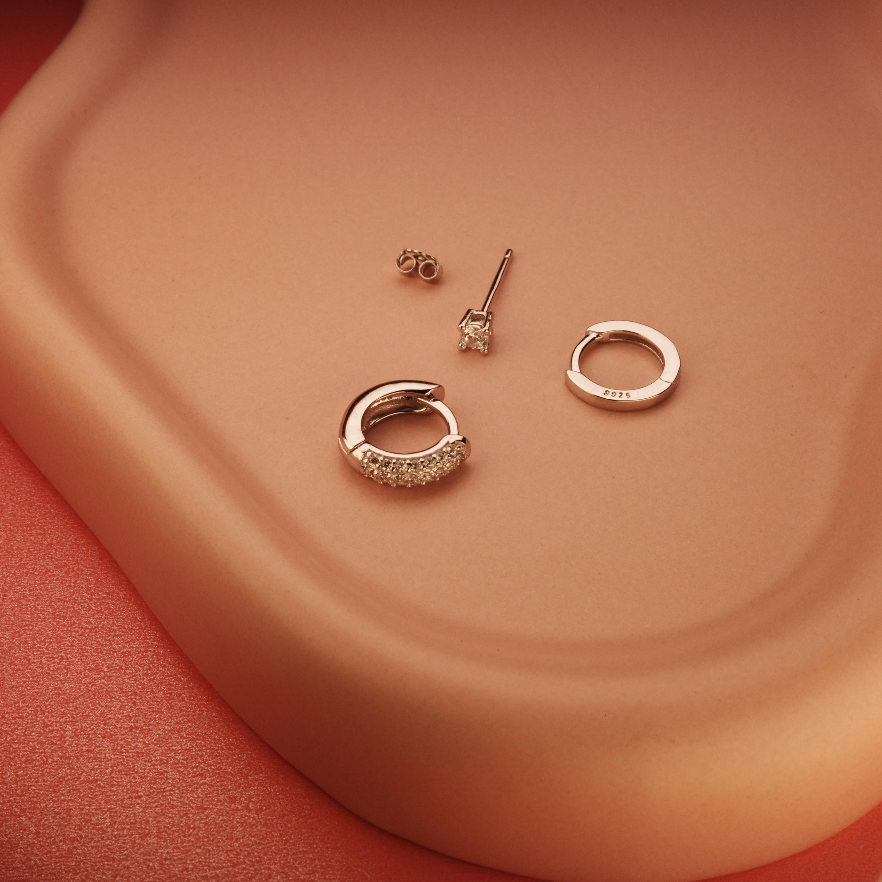Gold Earring Set, Mix Match Huggie Hoops, Ear Cuff Earring, Minimalist Jewelry, Gift for Her, Minimalist Dainty Earrings, Multiple Piercings