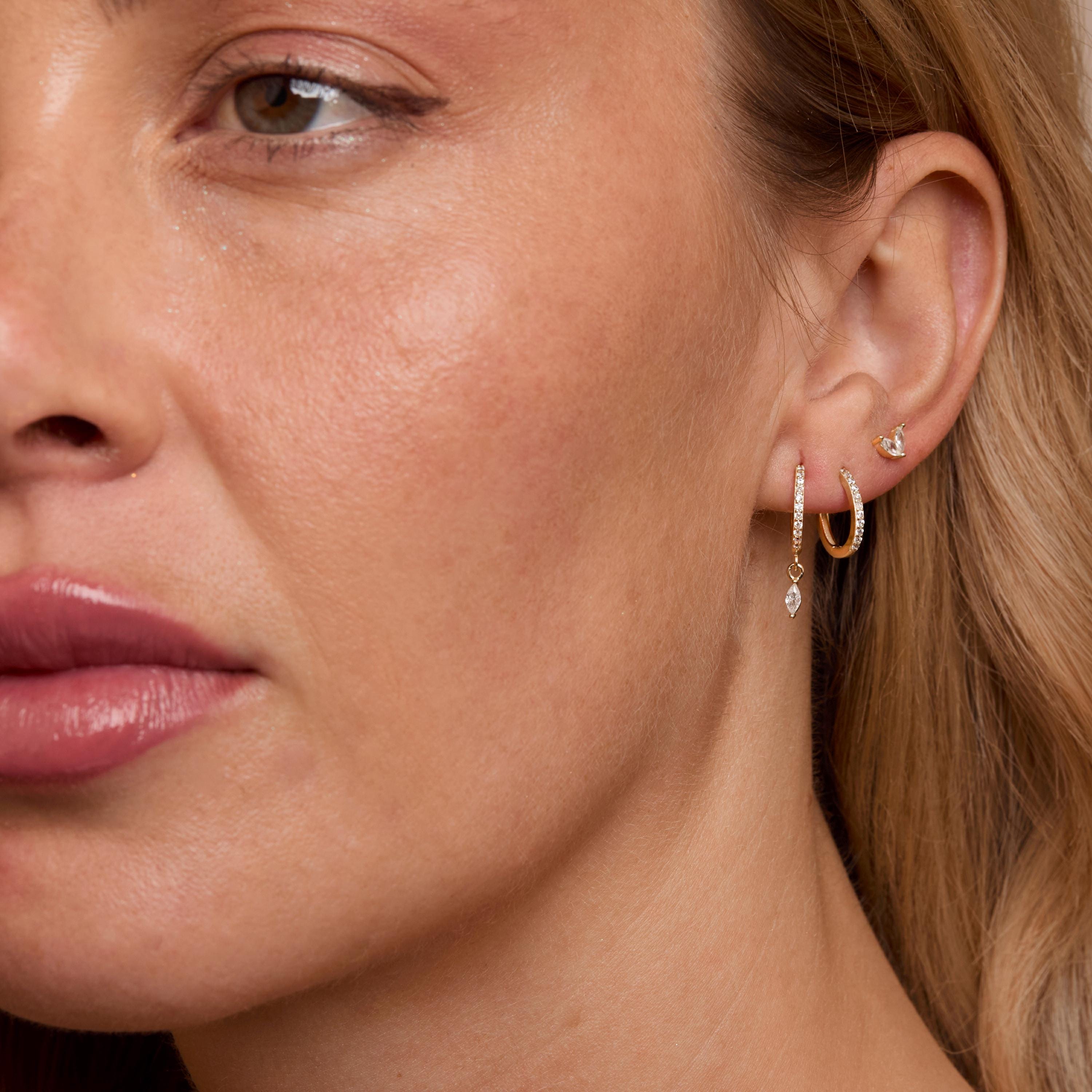 14K Gold Earring Set, Star Hoop Earrings with Star Studs, Ear Stack, Minimalist Gift for Her, Gold Plated Dainty Handmade Earrings